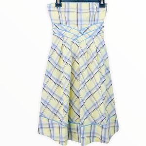 Anthropologie Maeve Yellow Plaid‎ Strapless Pleated Dress Size 2